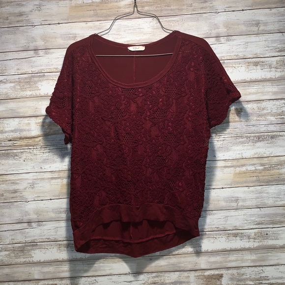 Women’s Red Maroon Lace Short Sleeve Top Shirt M - Picture 2 of 3